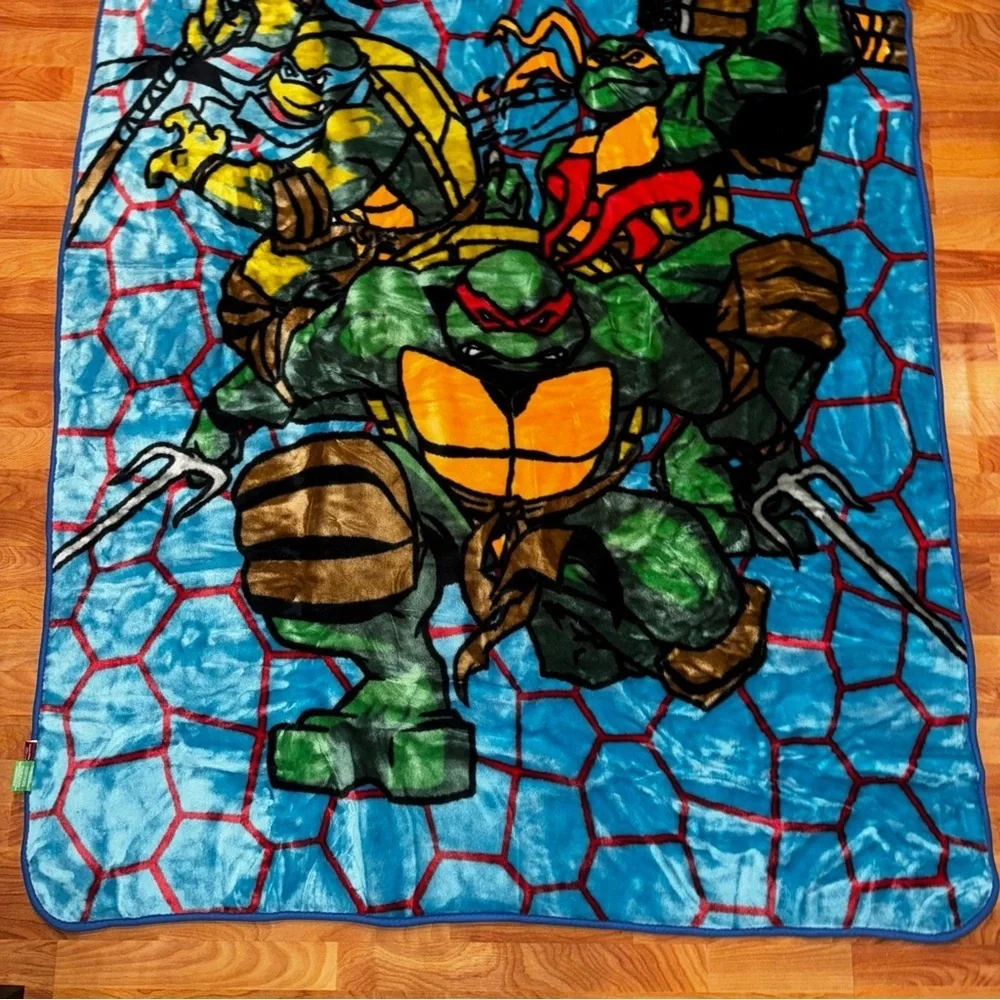 Rare TMNT Blanket Soft All Over Print Double Sided 85” x 56” Large 3 Turtles!